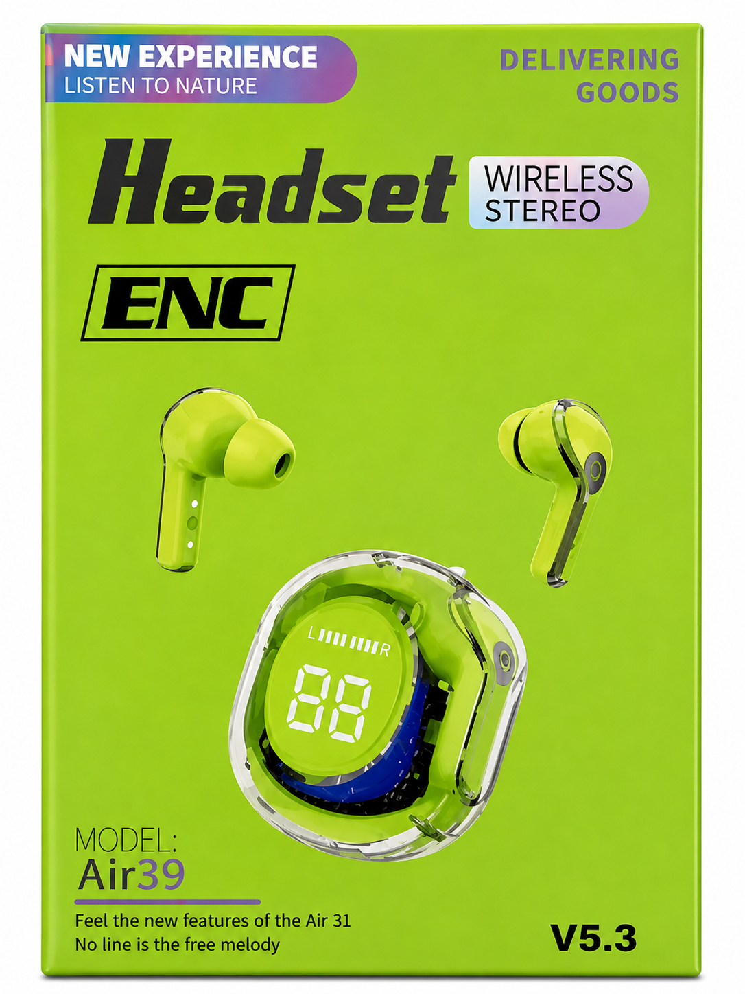Air39 TWS Wireless Earbuds with ENC – V5.3 Bluetooth Headset with Digital Display Charging Case