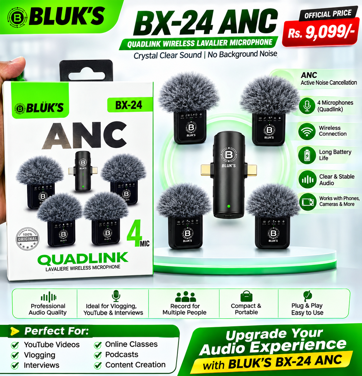 4 Wireless Lavalier Microphones