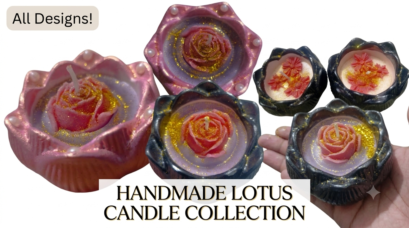 Premium Handcrafted Lotus Clay & Plaster Pot Scented Candles – Rose, Jasmine, Motia, Oud & Bakhoor