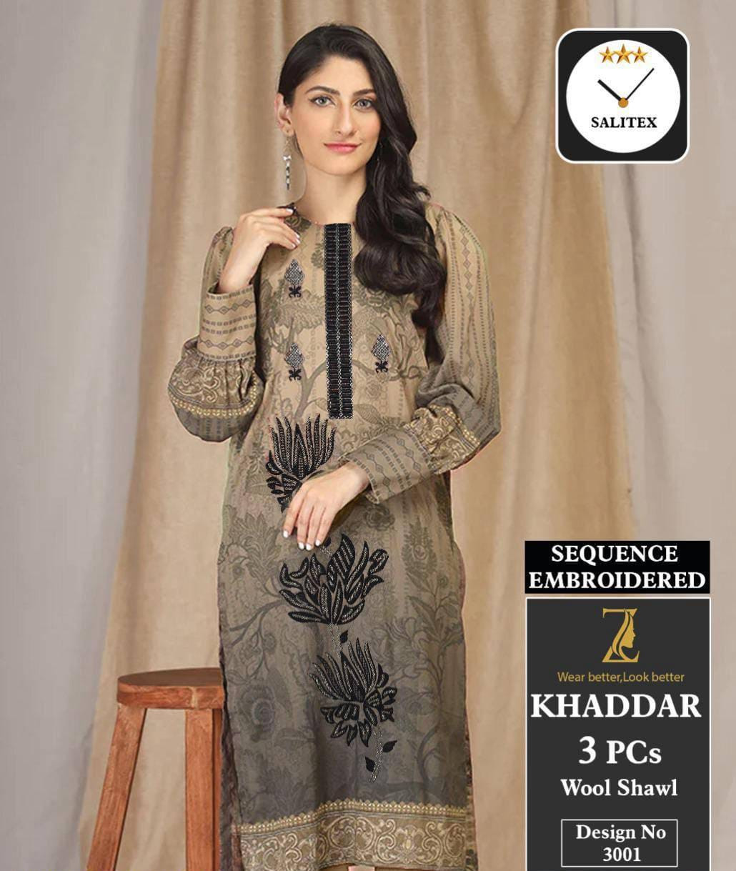 3Pcs Khaddar Suit For Womens Unstitched Fabric