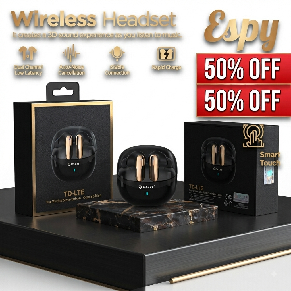Free Delivery | Imported TD-LTE True Wireless Stereo Headset with Smart Touch & Auto-Noise Cancellation (Black & White)