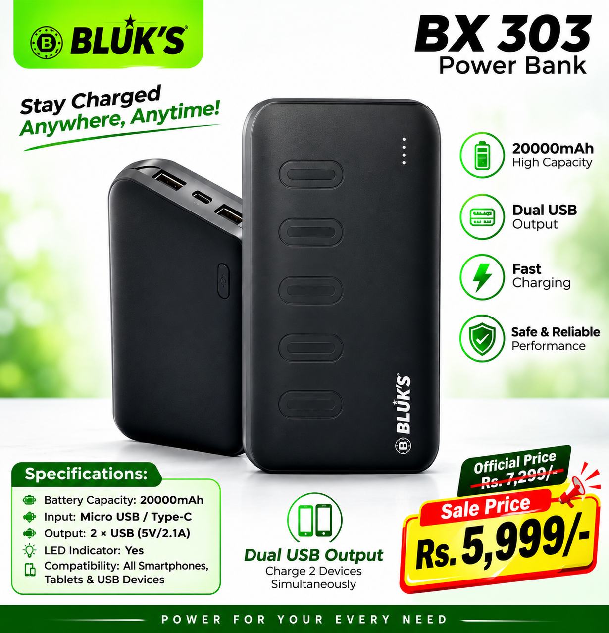 BLUK’S BX-303 20000mAh Power Bank