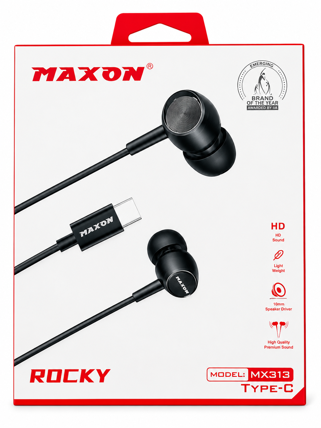 MAXON ROCKY MX313 Type-C Wired Earphones – HD Sound & 10mm Speaker Driver