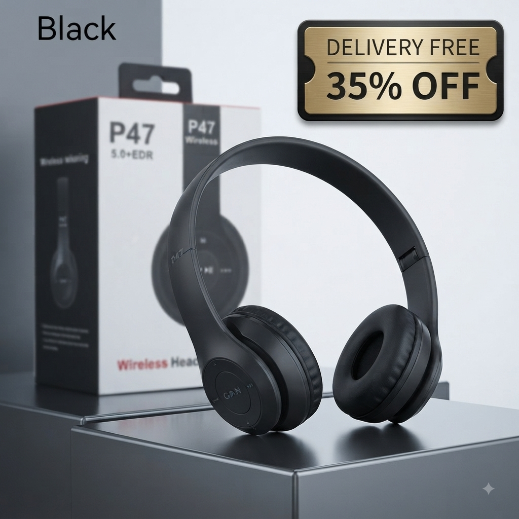 P47 Wireless Bluetooth Headphones | Stereo Sound, Foldable Design & Free Delivery